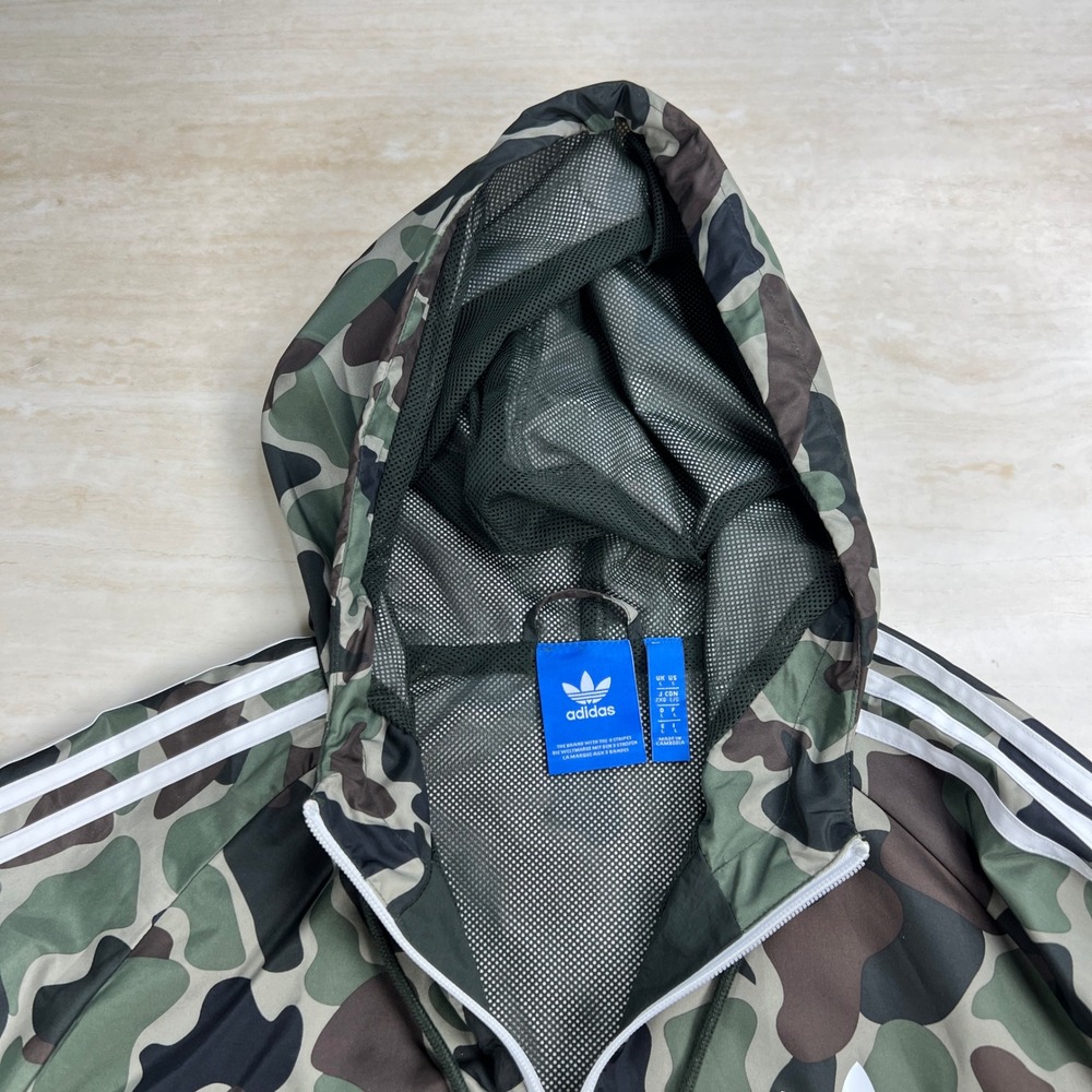 Adidas Originals Mens Camo Windbreaker Jacket Olive Green Full Zip Hooded Large - Picture 5 of 12